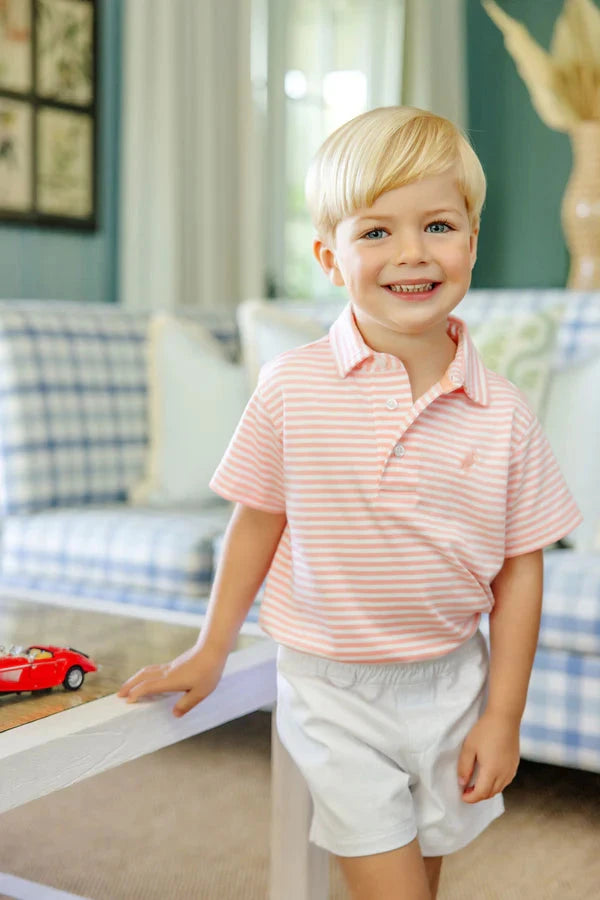 Prim and Proper Polo - Sanibel Salmon Stripe Boy Shirt Beaufort Bonnet 
