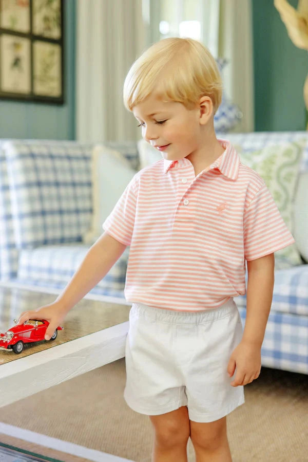 Prim and Proper Polo - Sanibel Salmon Stripe Boy Shirt Beaufort Bonnet 