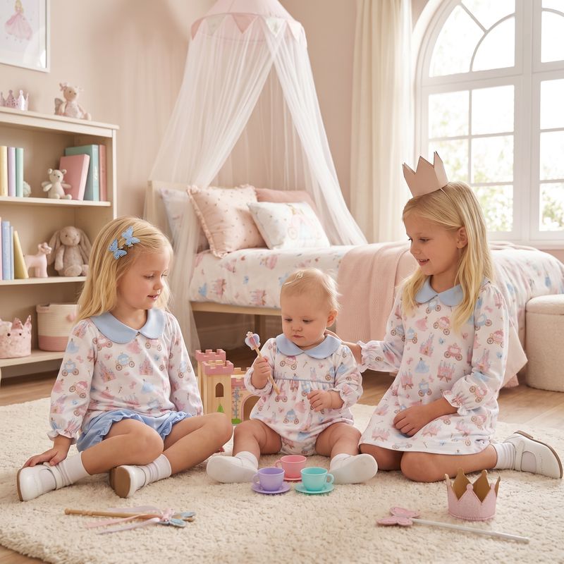 Princess and Castles Pima Collar Dress w/ Pockets Girl Dress Baby Loren 