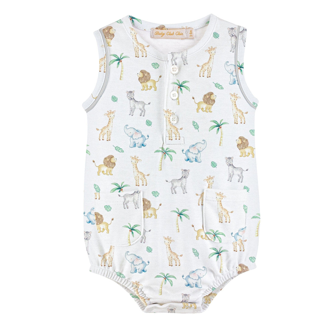 Printed Bubble with Pockets - Little Safari Boy Bubble Baby Club Chic 