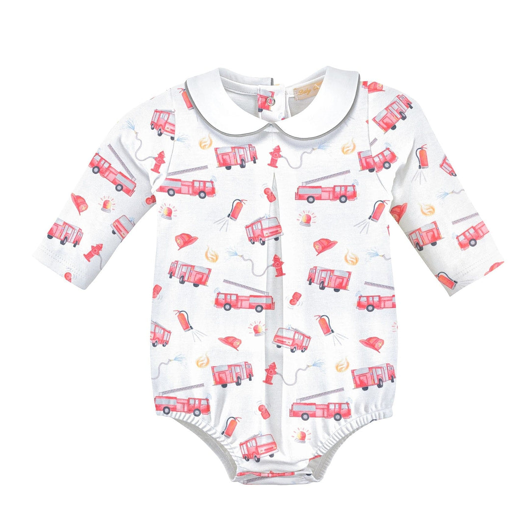 Printed Bubble with Point Collar - Firetrucks Boy Bubble Baby Club Chic 