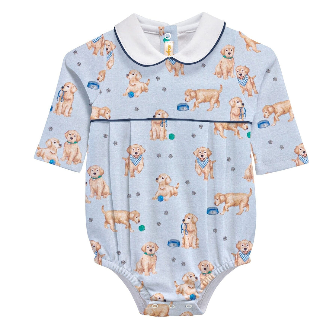 Printed Bubble with Round Collar - Blue Puppy Adventures Boy Bubble Baby Club Chic 