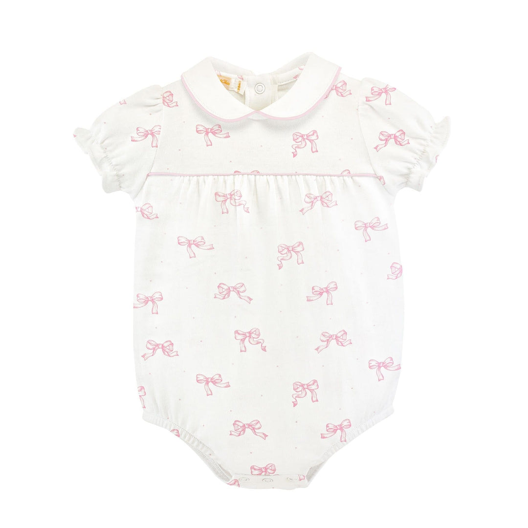 Printed Bubble with Round Collar - Pretty Bows Pink Girl Bubble Baby Club Chic 