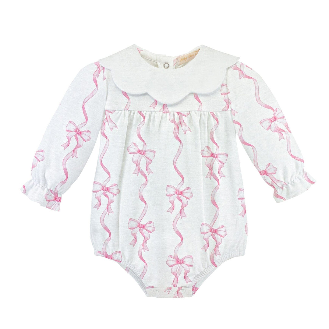 Printed Bubble with Scalloped Collar - Coquette Bows Girl Bubble Baby Club Chic 