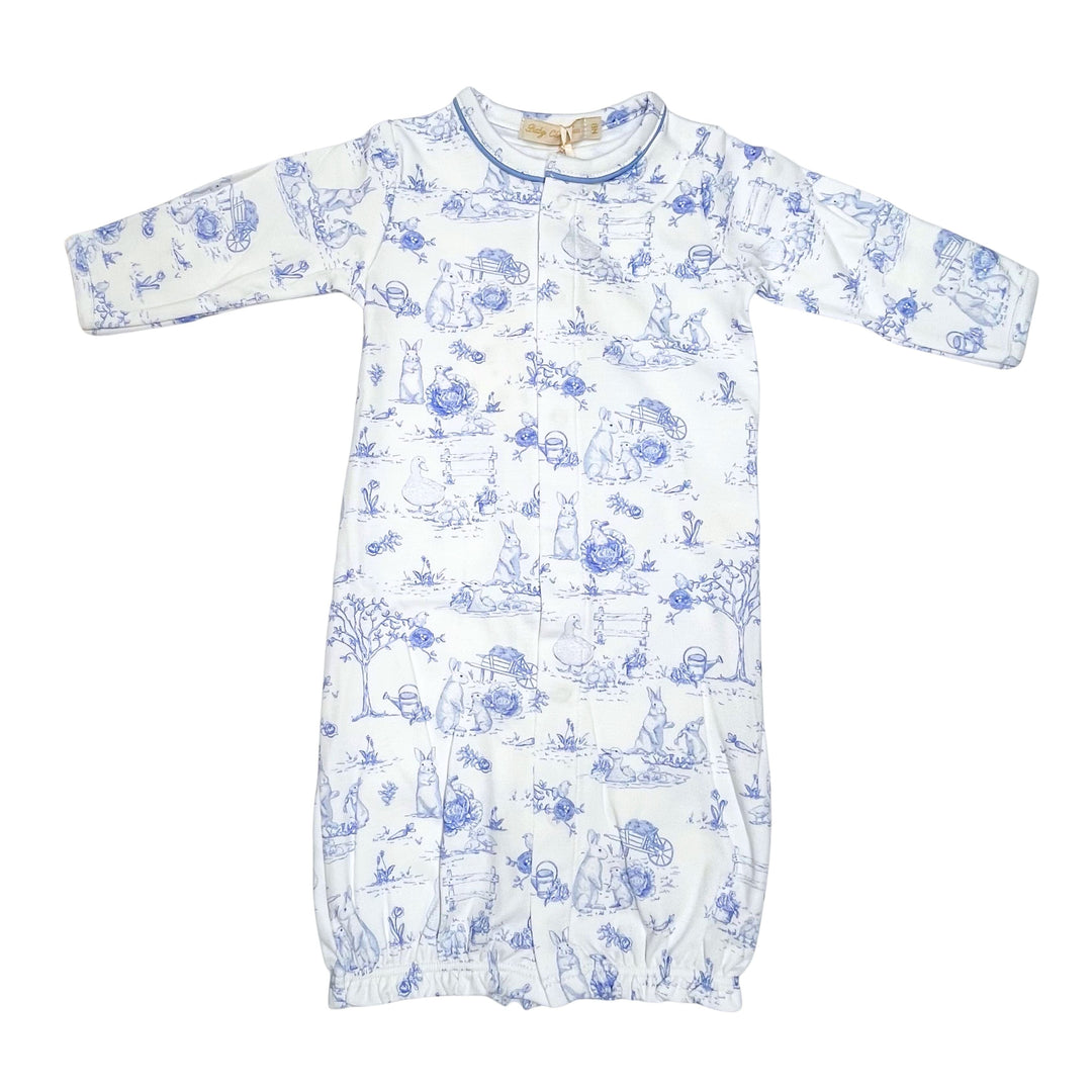 Printed Converter Gown - Blue Toile Bunnies Boy Converter Gown Baby Club Chic 