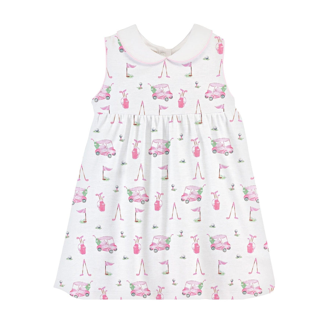 Printed Dress with Round Collar - Pink Golf Girl Dress Baby Club Chic 