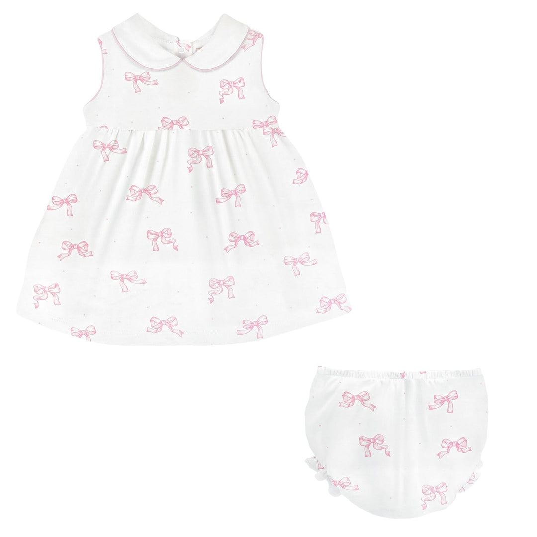 Printed Dress with Round Collar - Pretty Bows Pink Girl Dress Baby Club Chic 