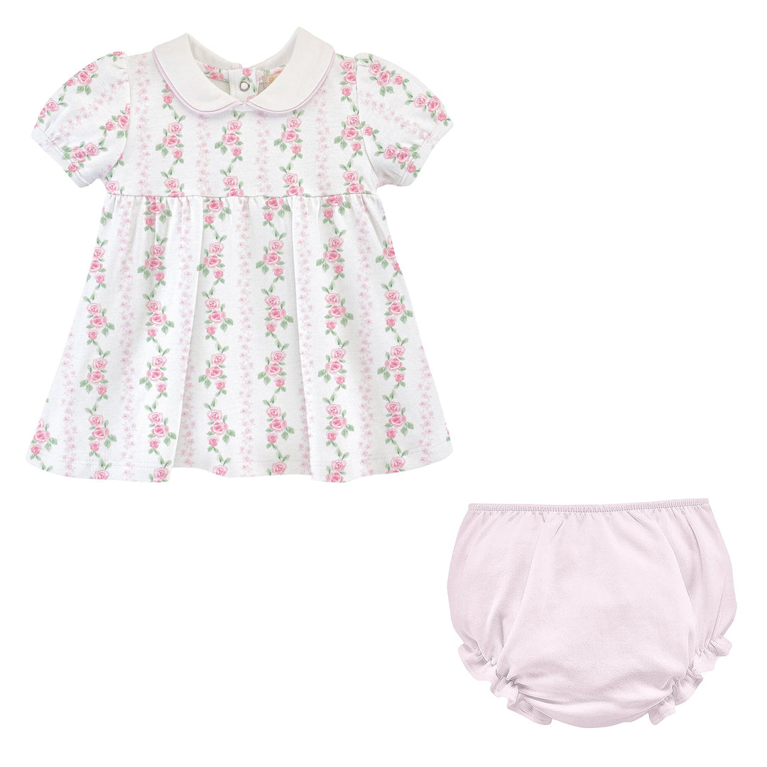Printed Dress with Round Collar - Soft Roses Girl Dress Baby Club Chic 