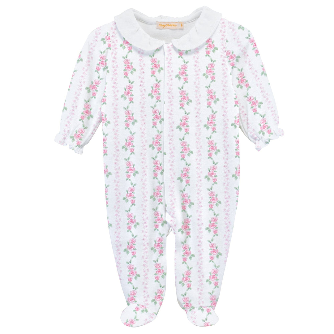 Printed Footie with Round Collar - Soft Roses Girl Footie Baby Club Chic 
