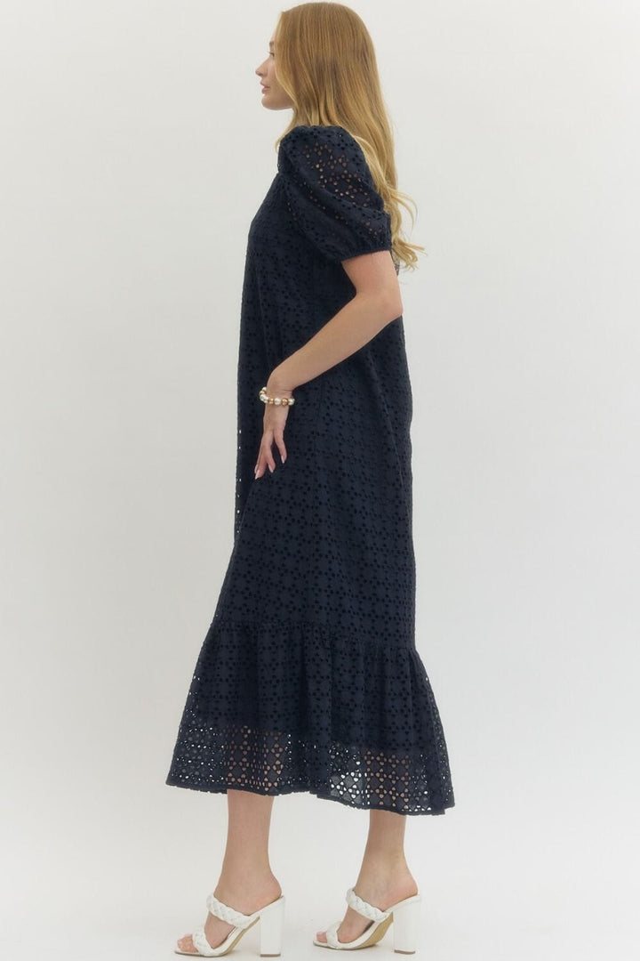 Puff Sleeve Kelly Dress - Navy Womens Dress Entro 