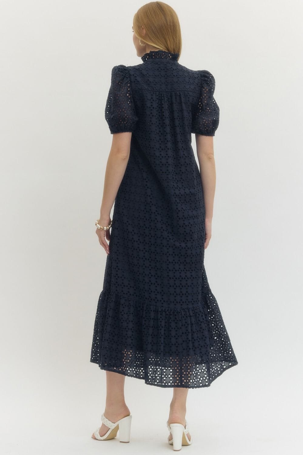Puff Sleeve Kelly Dress - Navy Womens Dress Entro 