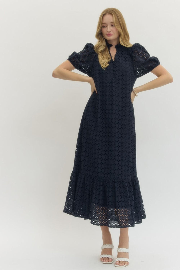 Puff Sleeve Kelly Dress - Navy Womens Dress Entro 
