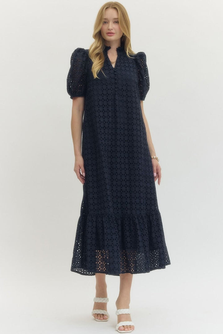 Puff Sleeve Kelly Dress - Navy Womens Dress Entro 