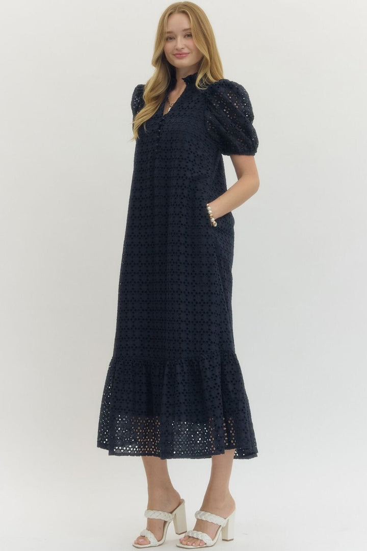 Puff Sleeve Kelly Dress - Navy Womens Dress Entro 
