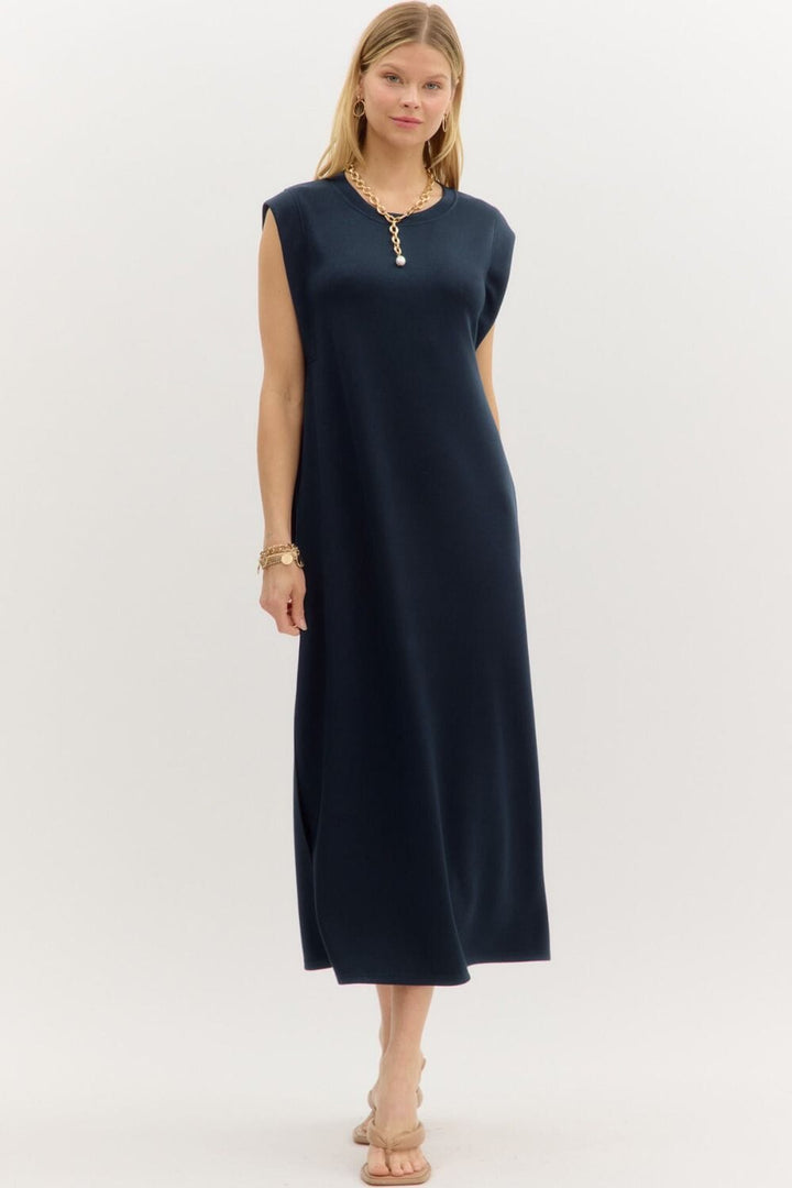 Pullover Knit Dress - Navy Womens Dress Entro 
