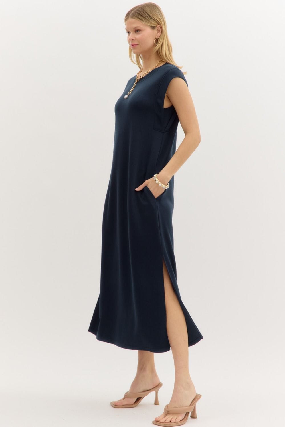 Pullover Knit Dress - Navy Womens Dress Entro 