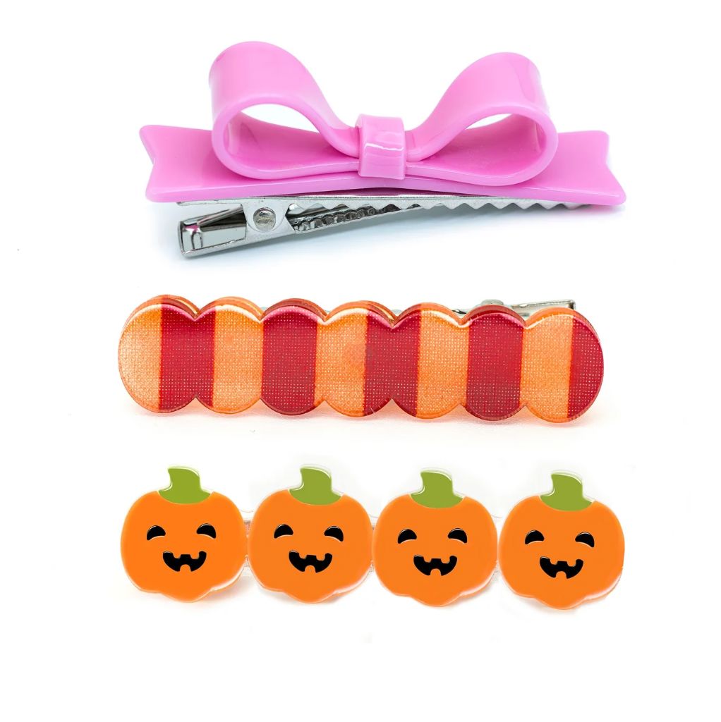 Pumpkin and Bowtie Pink Alligator Clips Girl Hair Accessory Lilies and Roses 