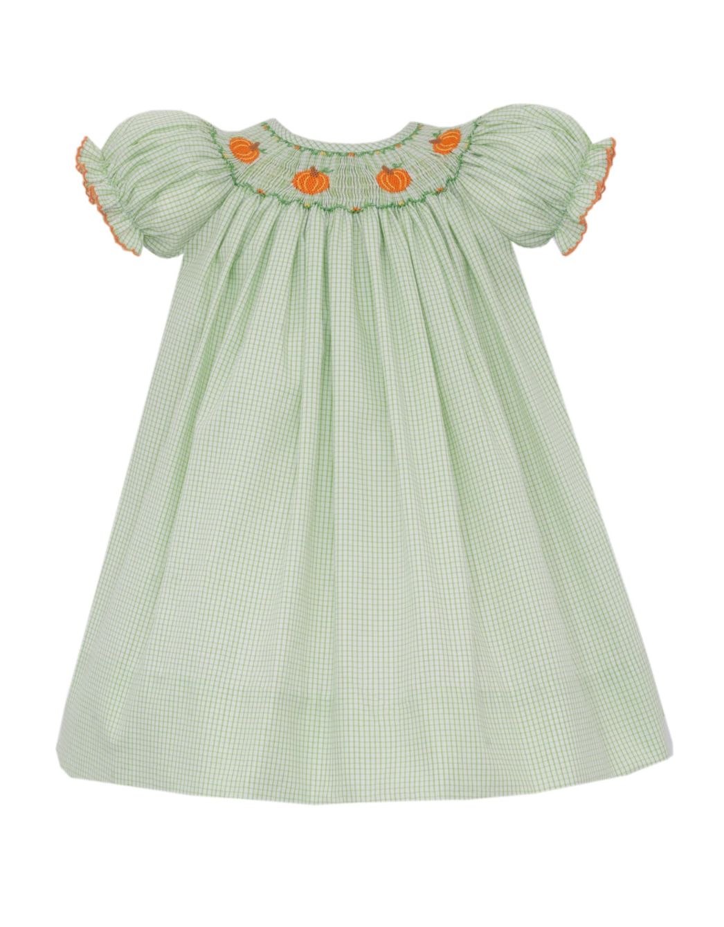 Pumpkin Bishop Dress - Green Check Girl Dress Petit Bebe 