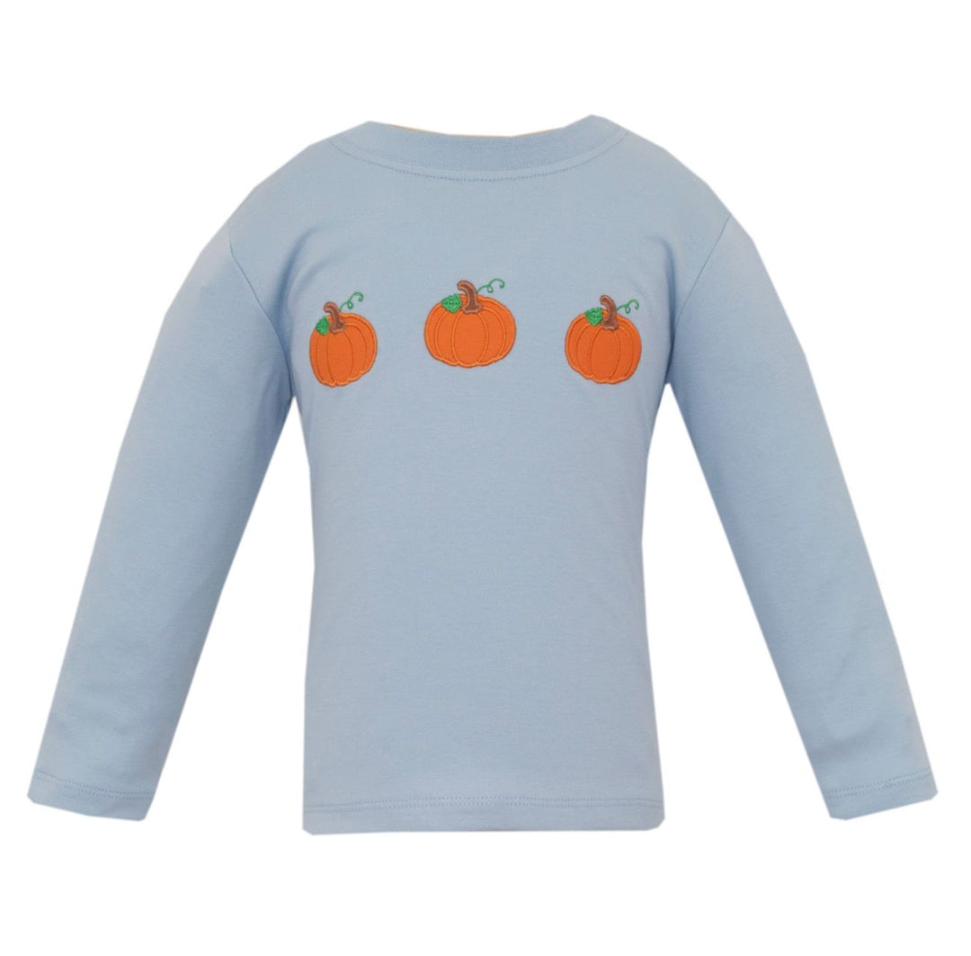 Pumpkin Blue Knit Long Sleeve T-Shirt Boy Shirt Claire and Charlie 