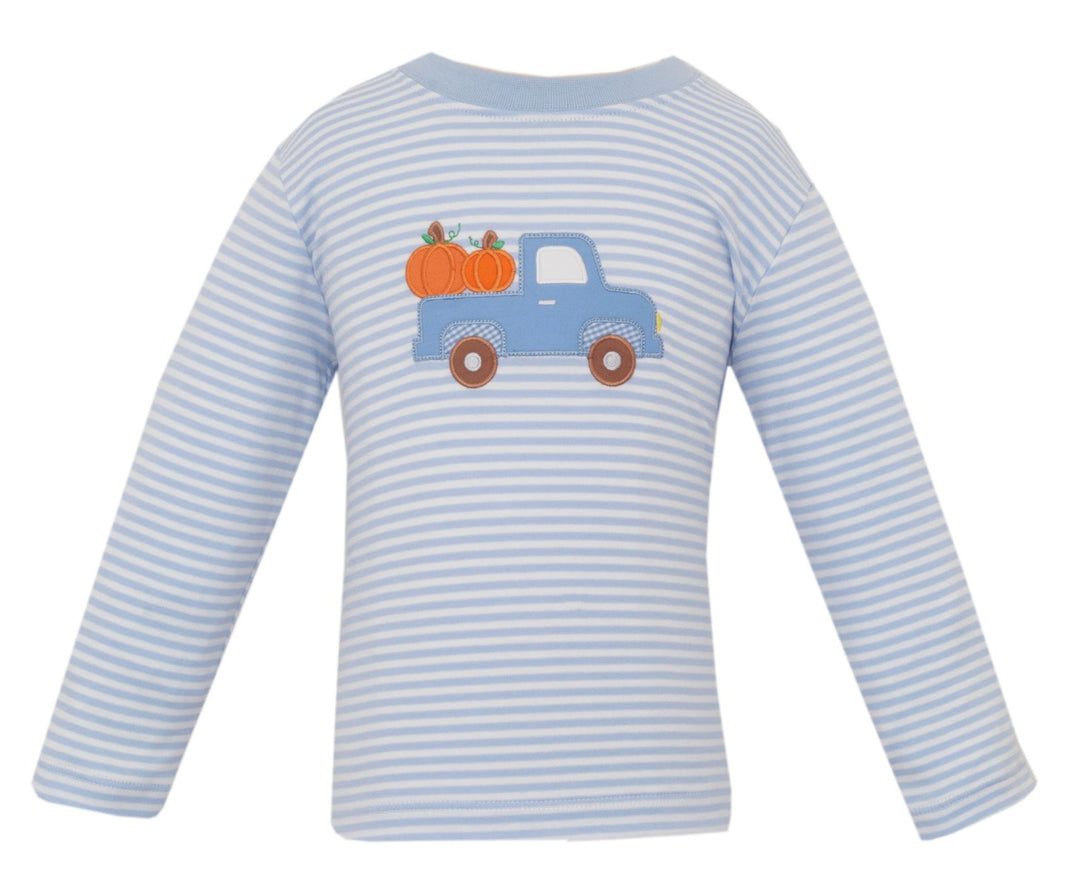 Pumpkin Blue Stripe Knit Long Sleeve T-Shirt Boy Shirt Claire and Charlie 
