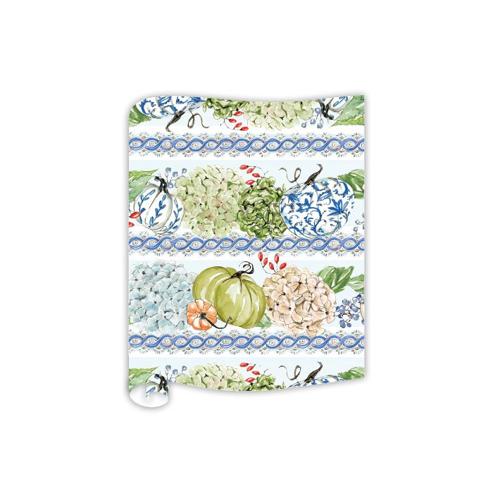 Pumpkin Hydrangeas with Twist Stripes Table Runner Table Runner Rosanne Beck 
