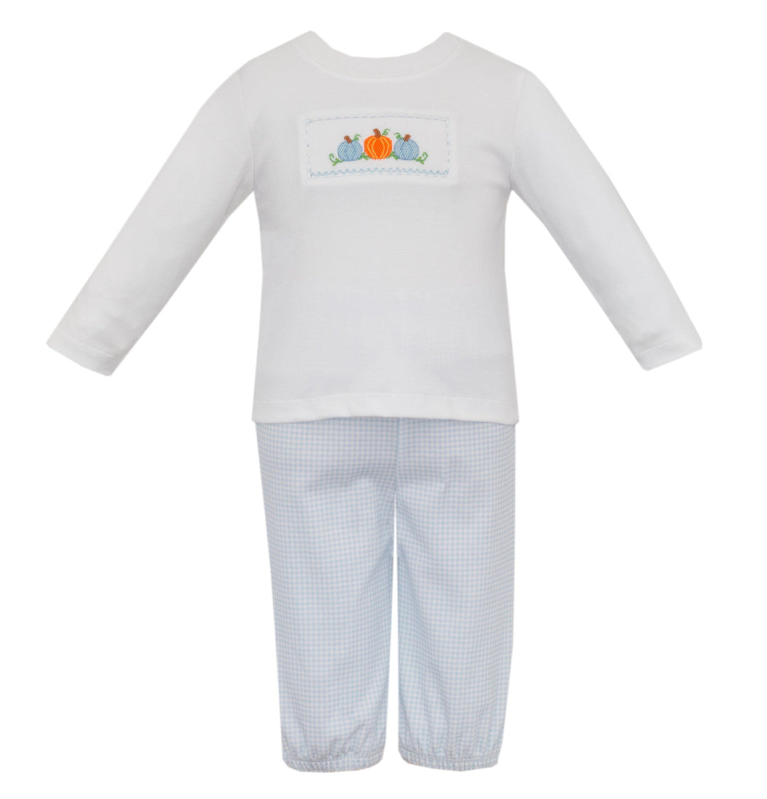 Pumpkin Smocked Micro Gingham Pants Set Boy Set Petit Bebe 