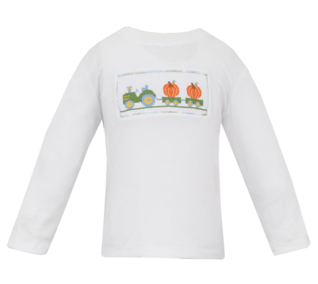 Pumpkin Tractor Ride Smocked T-Shirt Boy Shirt Anavini 