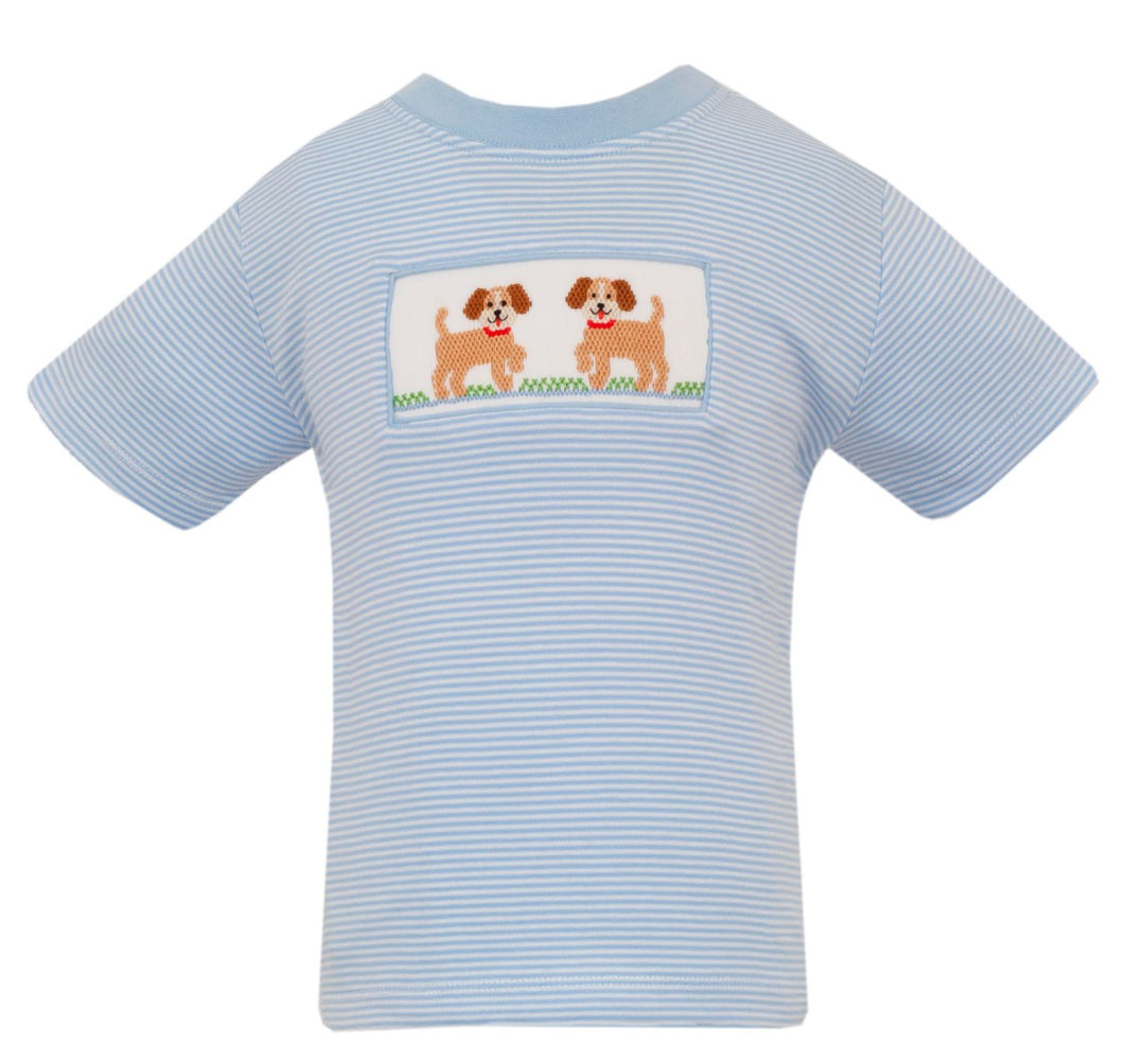 Puppies Light Blue Stripe Smocked T-Shirt Boy Shirt Anavini 