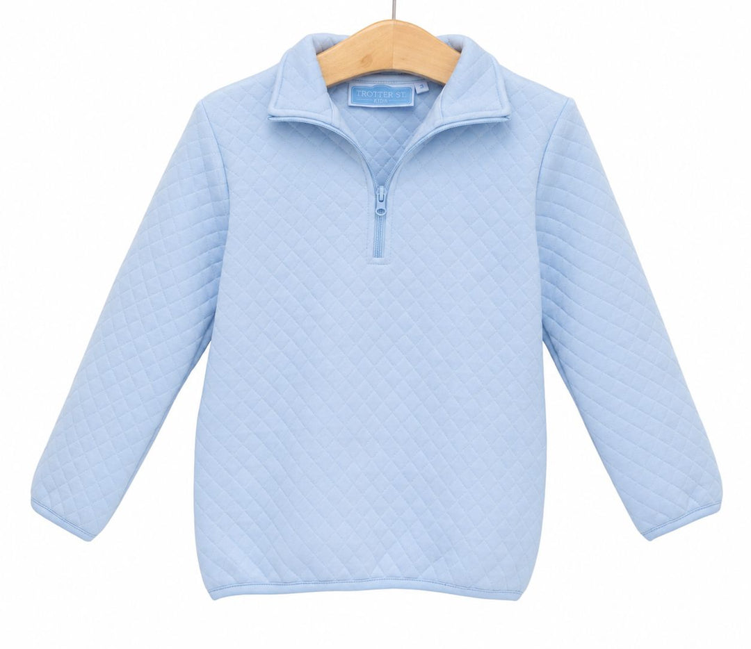 Quarter Zip Quilted Pullover - Light Blue Outerwear Trotter Street Kids 
