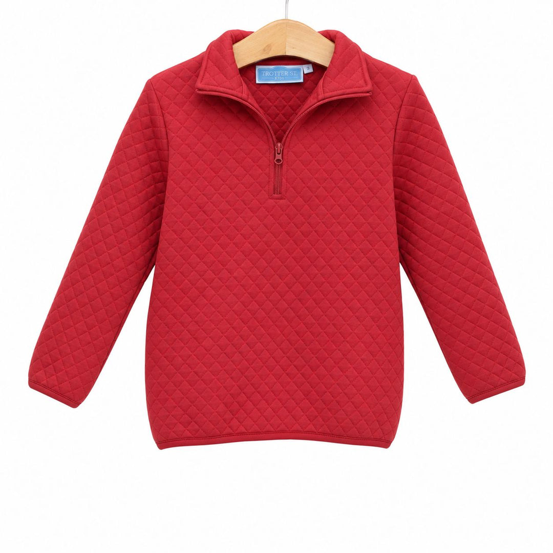 Quarter Zip Quilted Pullover - Red Outerwear Trotter Street Kids 