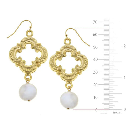 Quatrefoil Gold and Pearl Earrings Earrings Susan Shaw 