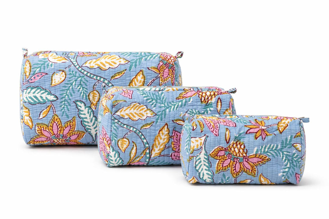 Quilted Cosmetic Bags - Blue Wildflower Cosmetic/Accessories Bags Queens Designs 