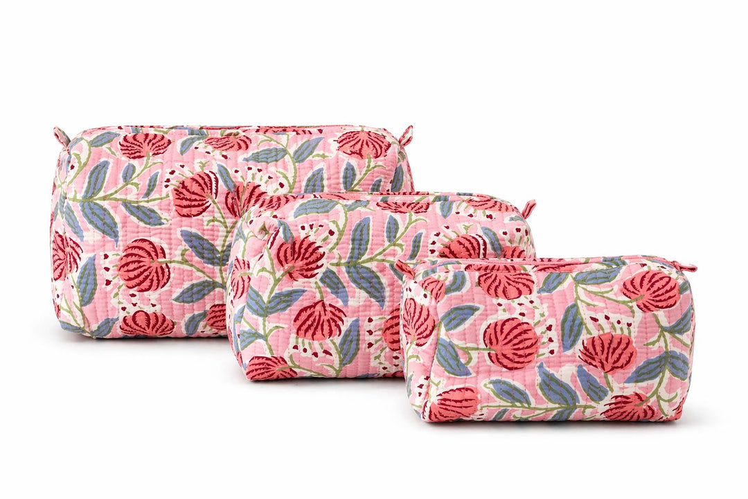 Quilted Cosmetic Bags - Coral Garden Party Cosmetic/Accessories Bags Queens Designs 