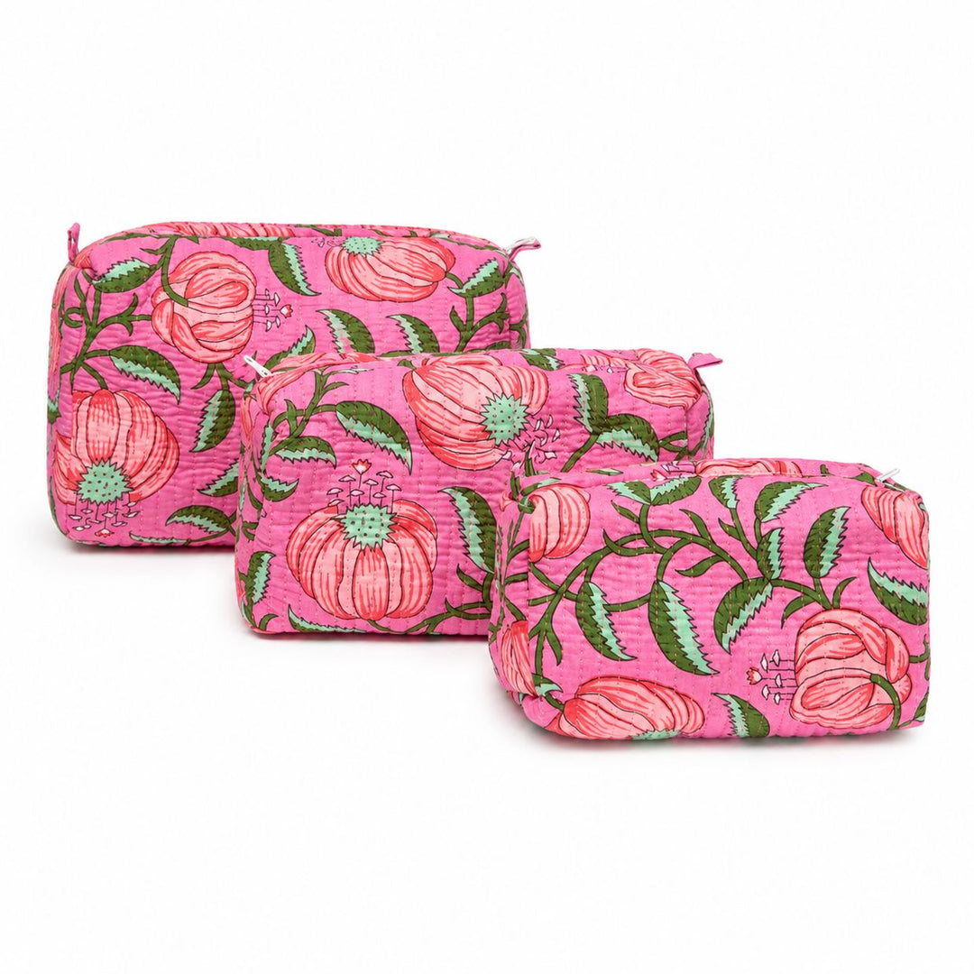 Quilted Cosmetic Bags - Fuchsia Garden Cosmetic/Accessories Bags Queens Designs 