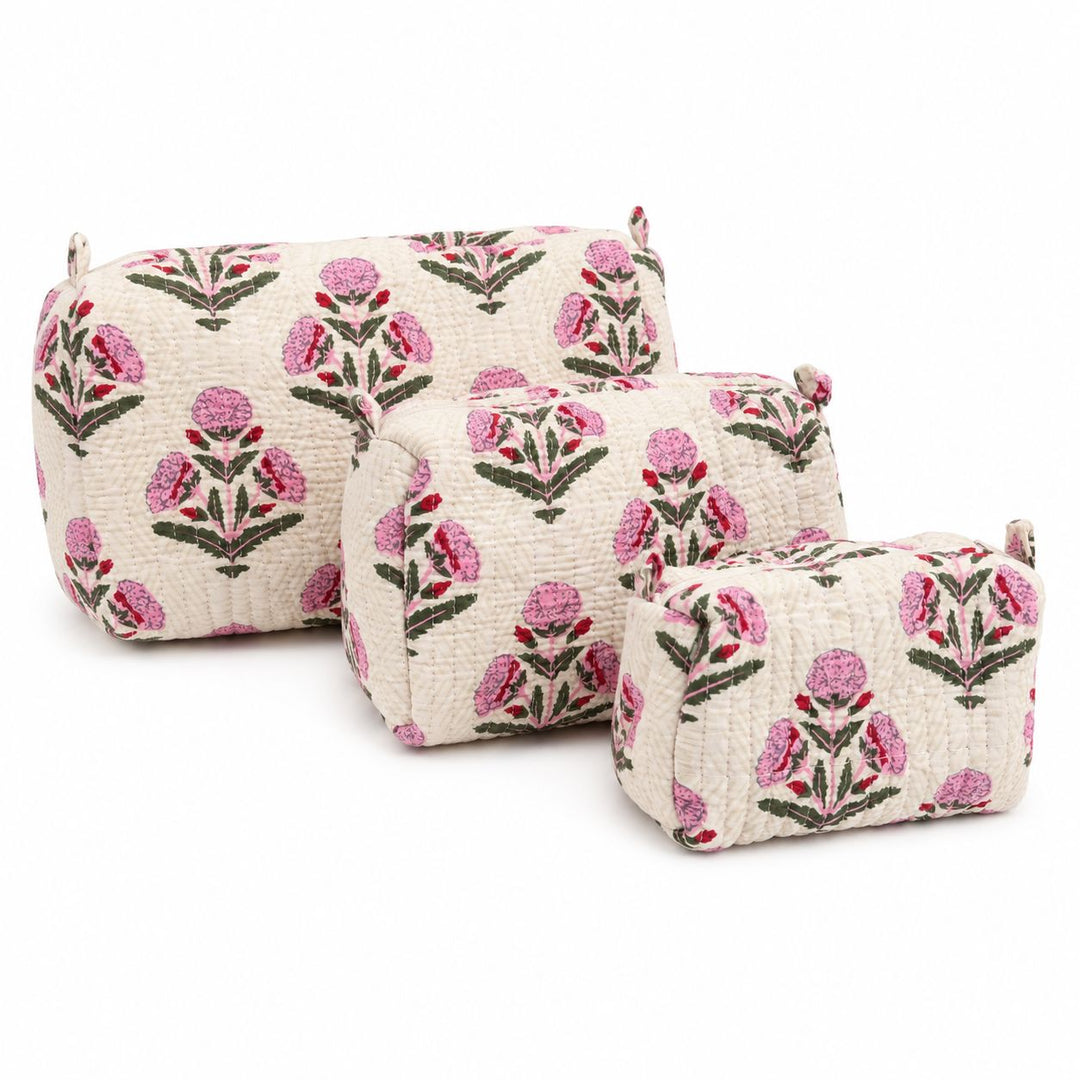 Quilted Cosmetic Bags - Peony Block Print Cosmetic/Accessories Bags Queens Designs 