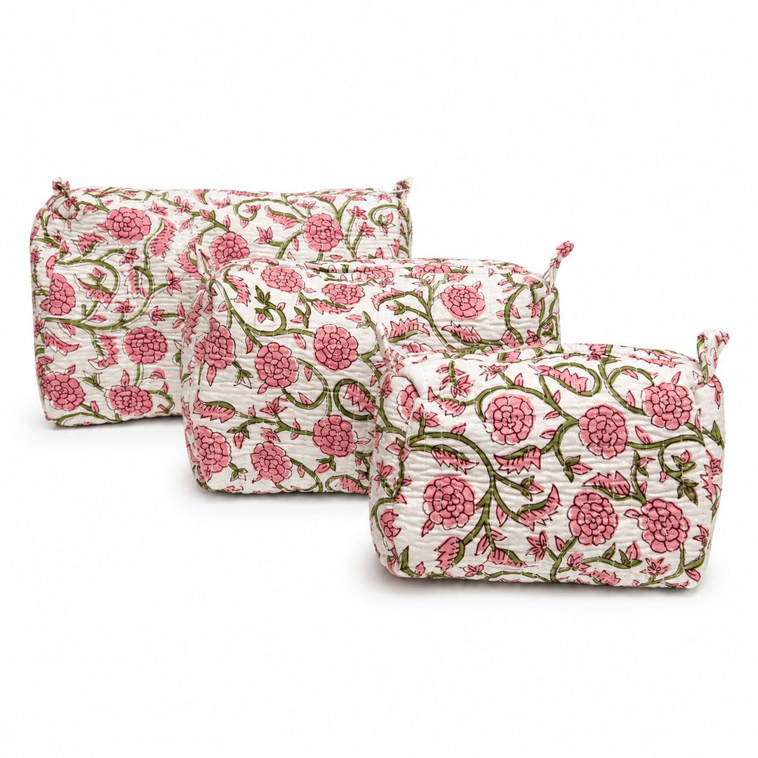 Quilted Cosmetic Bags - Petite Pink Vines Cosmetic/Accessories Bags Queens Designs 