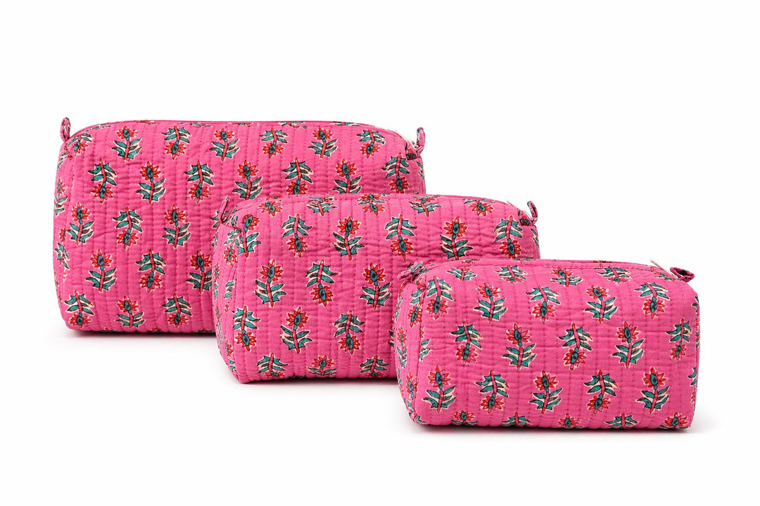 Quilted Cosmetic Bags - Pink Blossom Cosmetic/Accessories Bags Queens Designs 