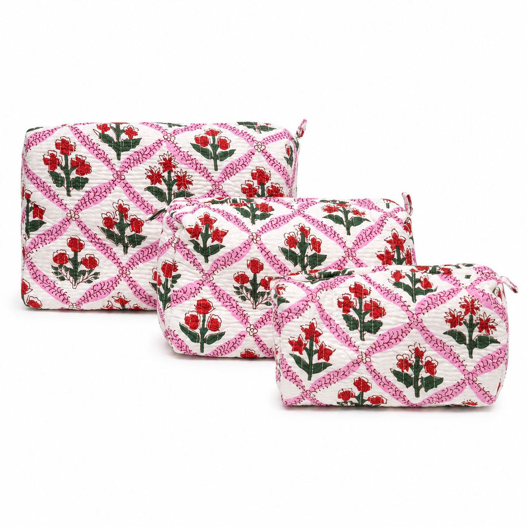 Quilted Cosmetic Bags - Rose Trellis Cosmetic/Accessories Bags Queens Designs 