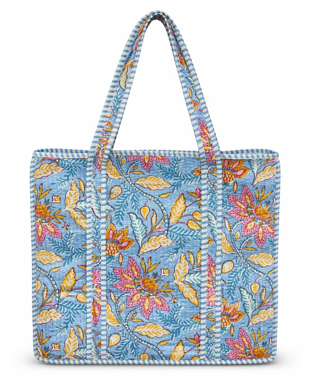 Quilted Tote Bag - Blue Harbor Botanica Tote Queens Designs 