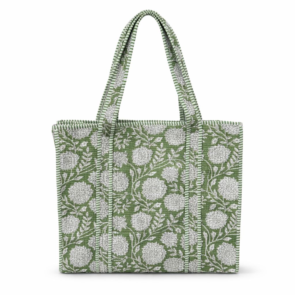 Quilted Tote Bag - Coastal Garden Floral Tote Queens Designs 