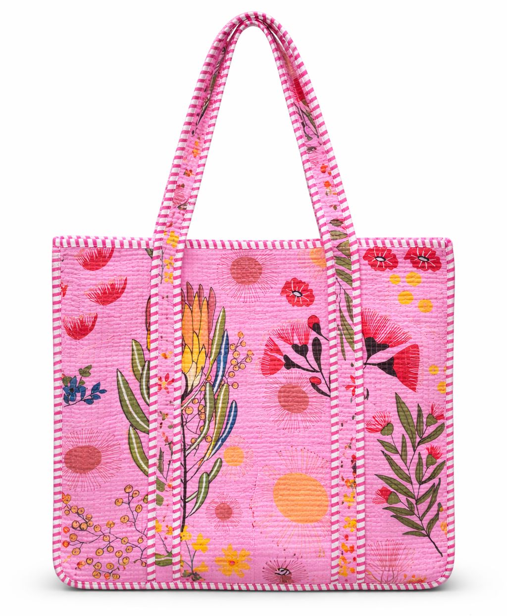 Quilted Tote Bag - Retro Pink Bloom Tote Queens Designs 