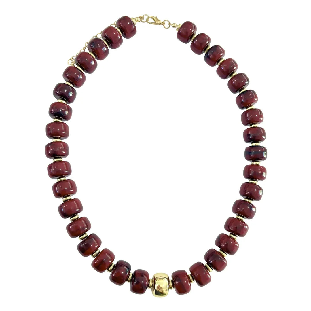 Rachel Chunky Beaded Necklace - Maroon Womens Necklace Gemelli 