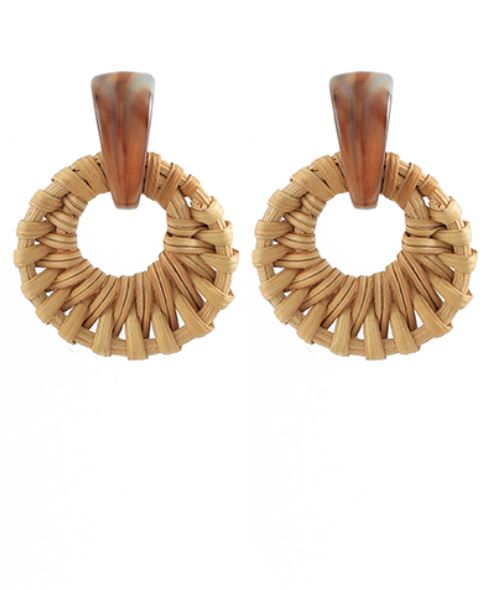 Rattan Circle with Acetate Post Earrings Womens Earrings Golden Stella 