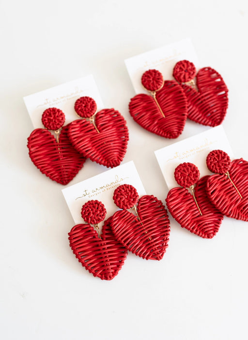 Rattan Hearts - Red Womens Earrings St. Armands Designs 