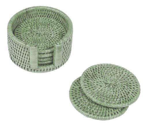 Rattan Round Coasters - Mint Coasters Caspari 