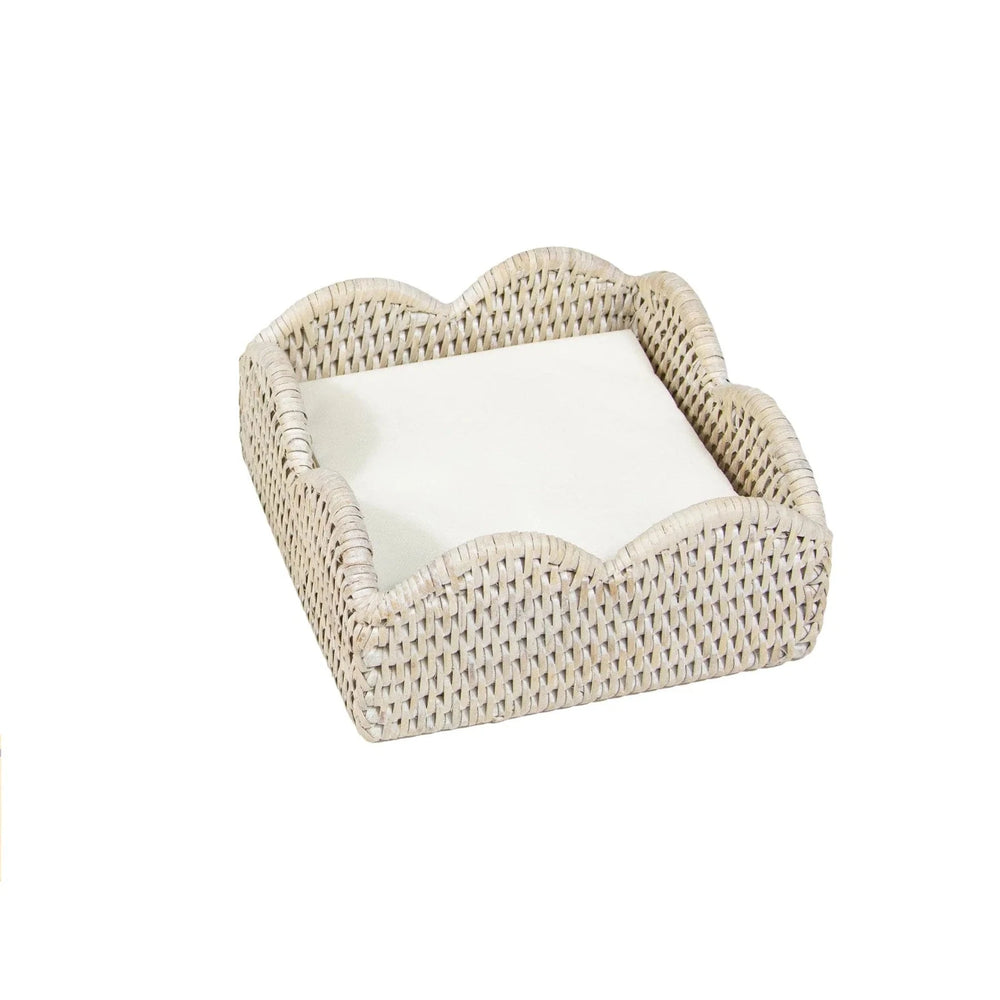 Rattan Scallop Cocktail Napkin Holder - Cream Napkin Holder Caspari 