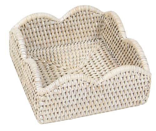 Rattan Scallop Cocktail Napkin Holder - White Napkin Holder Caspari 
