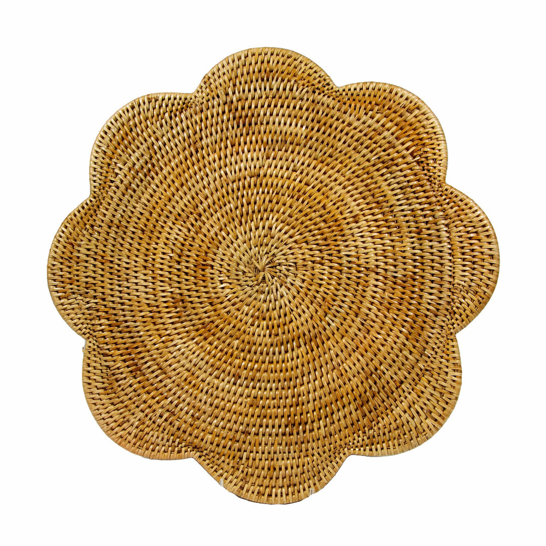 Rattan Scalloped Placemat - Honey Placemats Caspari 