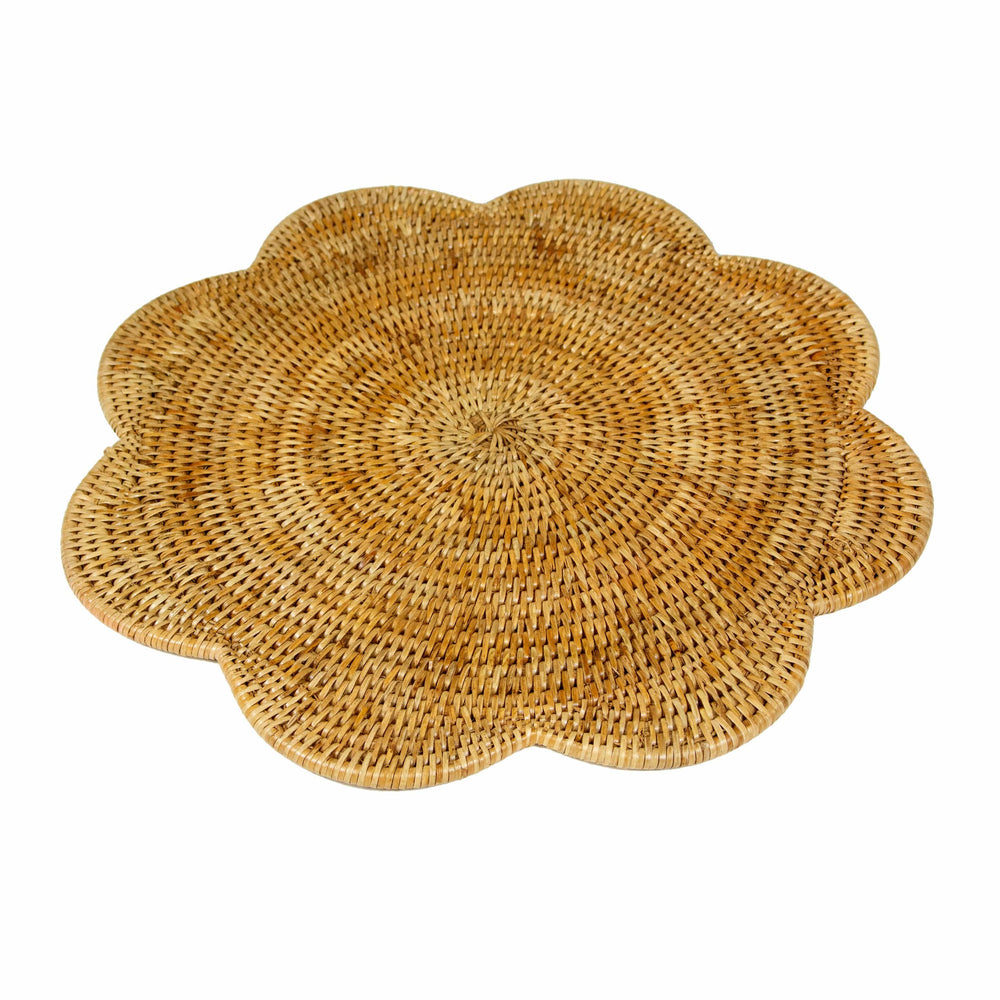 Rattan Scalloped Placemat - Honey Placemats Caspari 