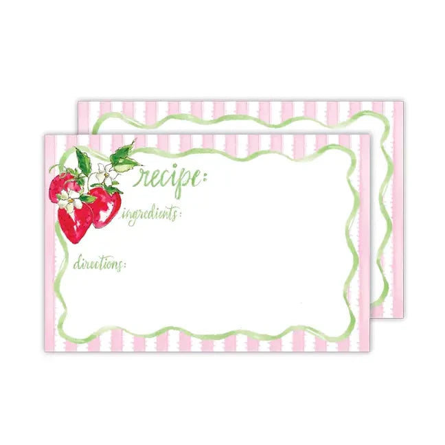 Recipe Card - Handpainted Strawberries with Pink Stripes Notecards Rosanne Beck 